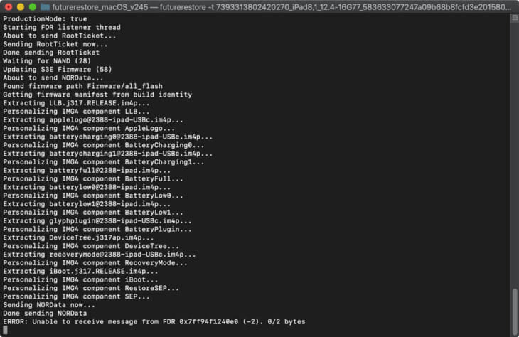 iOS13.1/iPadOS13.1ではエラーが出てfuturerestoreできない